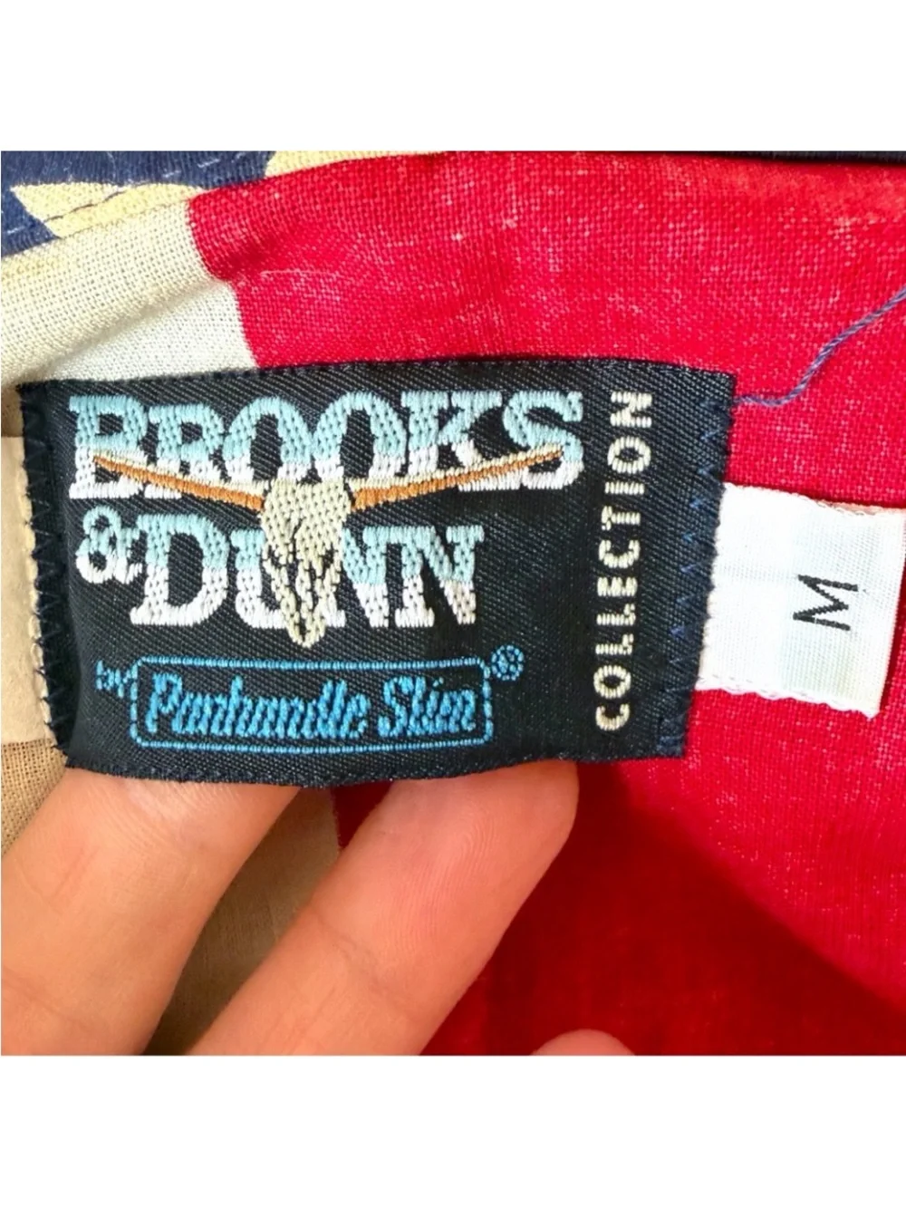 Vtg 90s Brooks & Dunn Panhandle Slim Unisex American Flag Western Shirt M Fits L - Picture 9 of 15